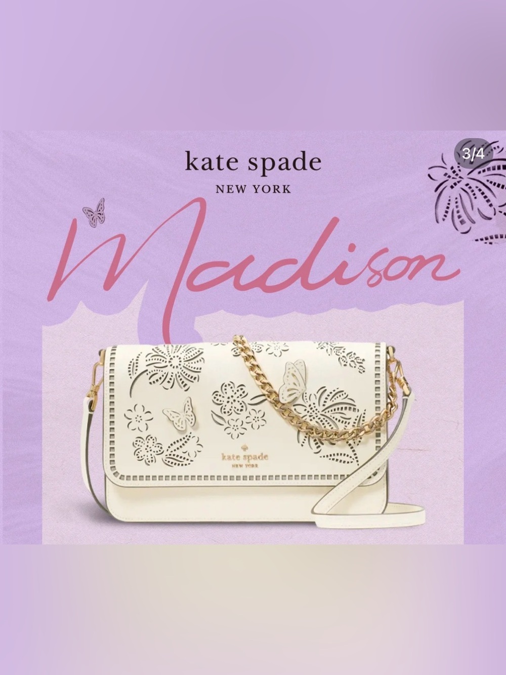New Kate Spade Butterfly Madison Perforated Willow Convertible Crossbody Bag